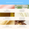 Ingredient infographic for Fresh Origin Lip Balm: calamine, centella asiatica, jojoba seed oil, houttuynia cordata, shea butter, and macadamia seed oil