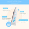 Infographic describing the ceramic applicator tip: 100% ceramic cooling touch, fresh mint scent, gua sha-inspired glide, and no-touch hygienic design