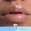 Before-and-after close-up of lips showing improved hydration after one application of Fresh Origin Lip Balm